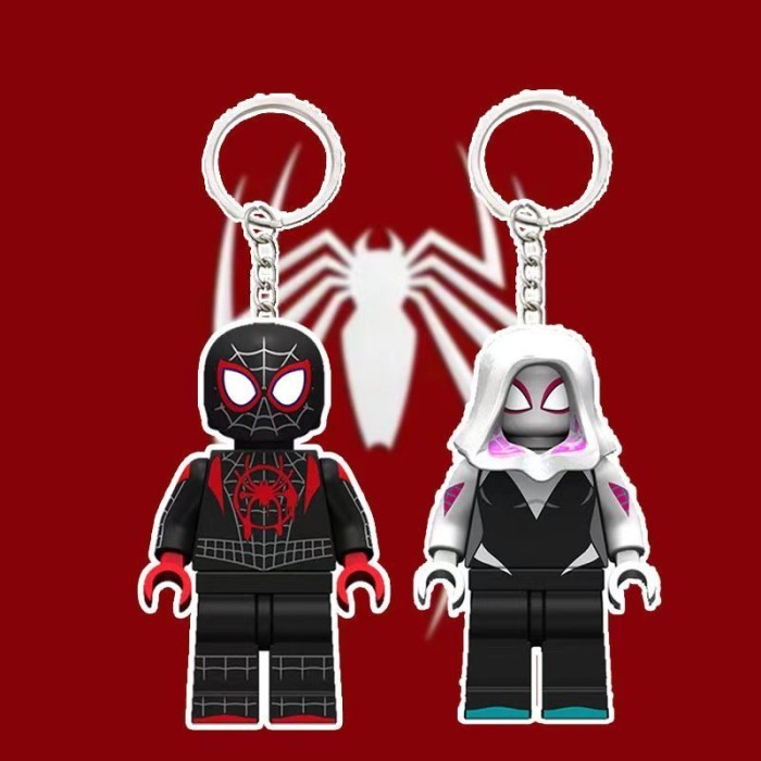 Tukuparty 2Pcs Gantungan Kunci Pasangan Spiderman Miles Morales & Spider Gwen Gantungan Kunci Lego