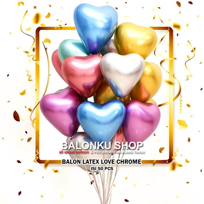 Tukuparty Balon Latex Love Chrome Isi 50 Pcs / Balon Love Chrome / Balon Love