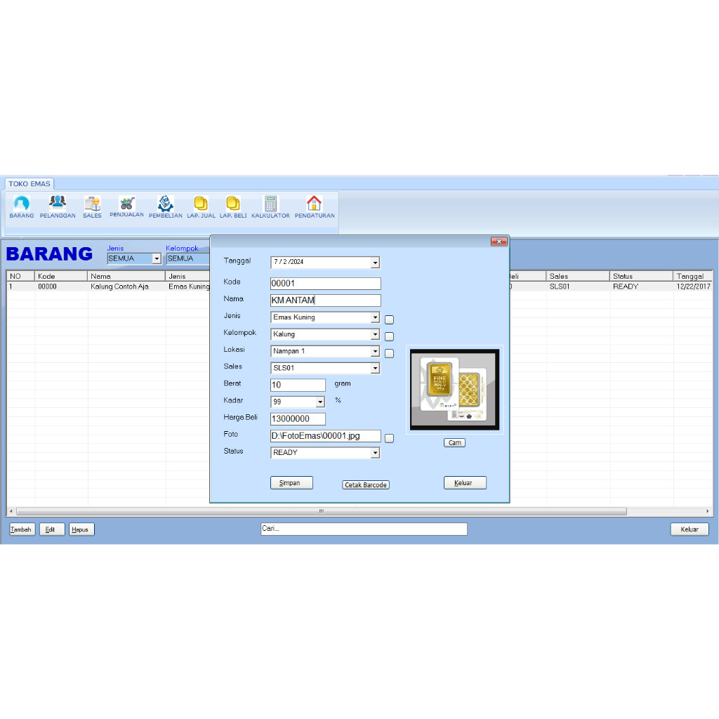 Software toko emas Simple