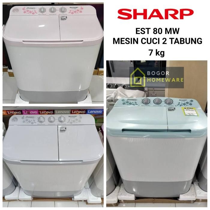 Pixora- (KHUSUS BOGOR) MESIN CUCI SHARP 2 TABUNG EST 80MW 8KG