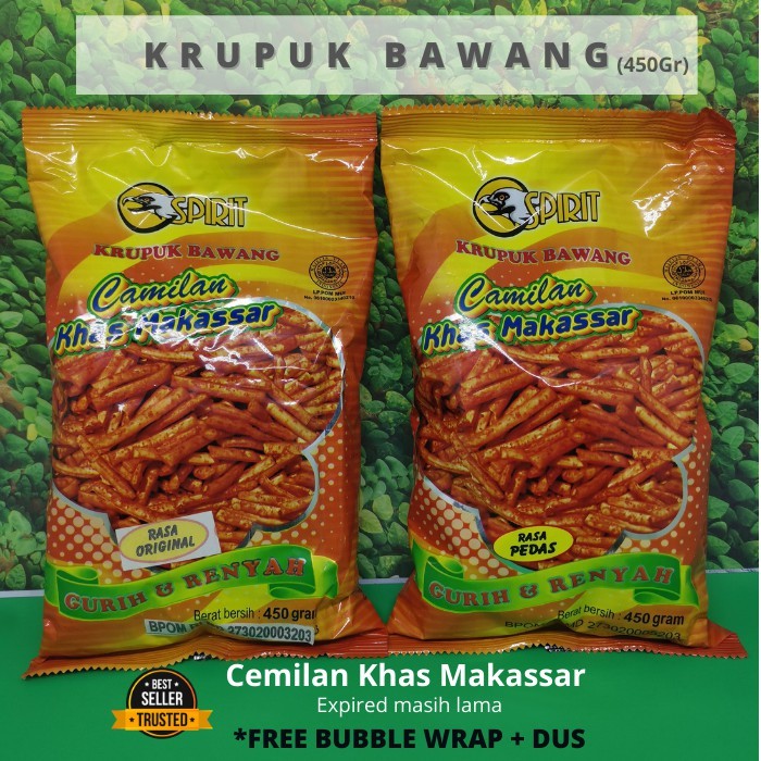 

Kerupuk / Krupuk Bawang Spirit 450Gram Camilan / Cemilan Khas Makassar (FREE PACKAGING)