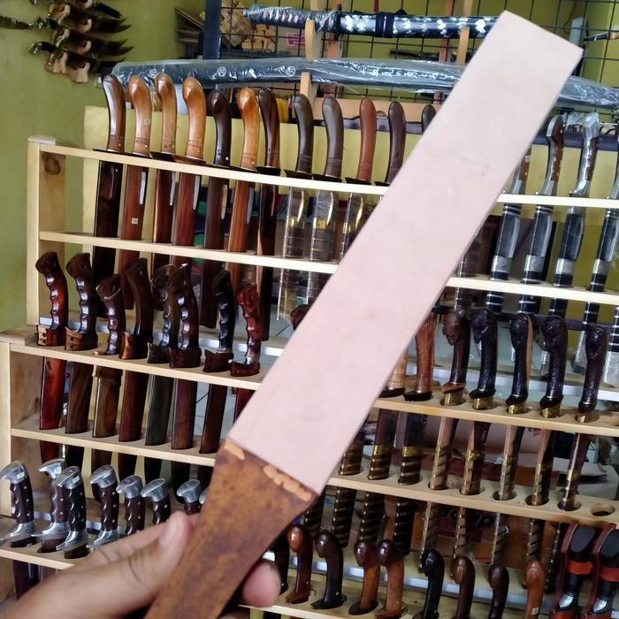 STROPING ASAHAN GOLOK PISAU DUA SISI KULIT SAPI ASLI