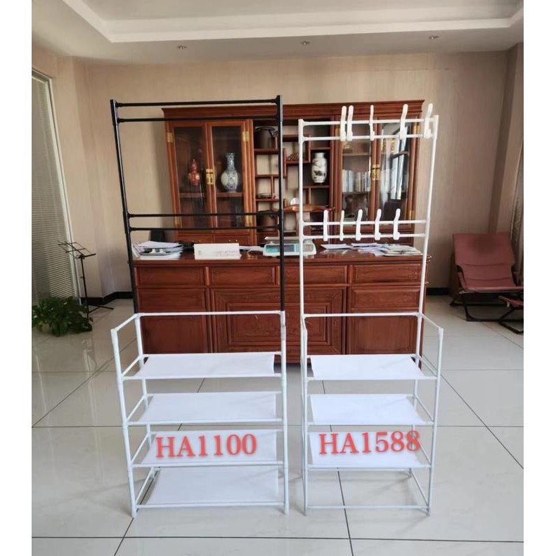 JTTOP" RAK SEPATU 4 SUSUN STAND HANGER BESI GANTUNGAN BAJU JAKET TOPI TAS PENYIMPANAN PUTIH HITAM