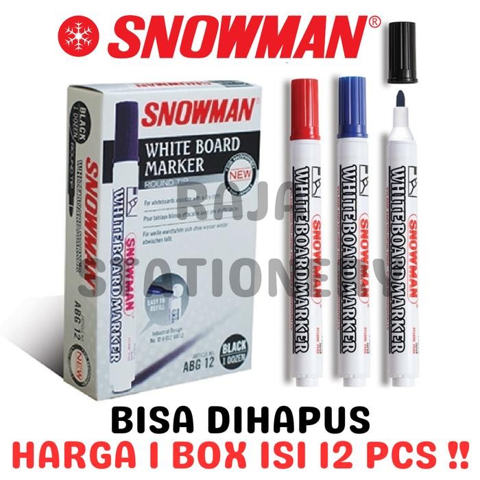 

SNOWMAN WHITEBOARD MARKER B BLUE RED ERASABLE ABG12 SPIDOL PAPAN TULIS HITAM BIRU MERAH ABG12 BOX