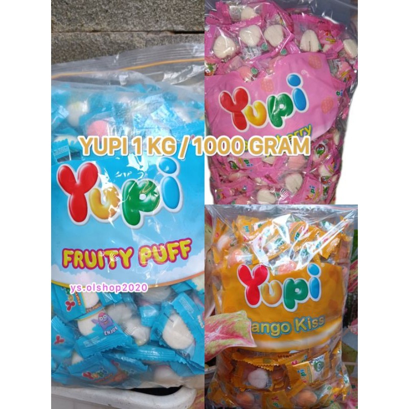 

Aneka Yupi Reseller 1000 Gram rasa Kiss Strawberry Stoberi, Mango Kiss & Fruity Puff Expired 2026