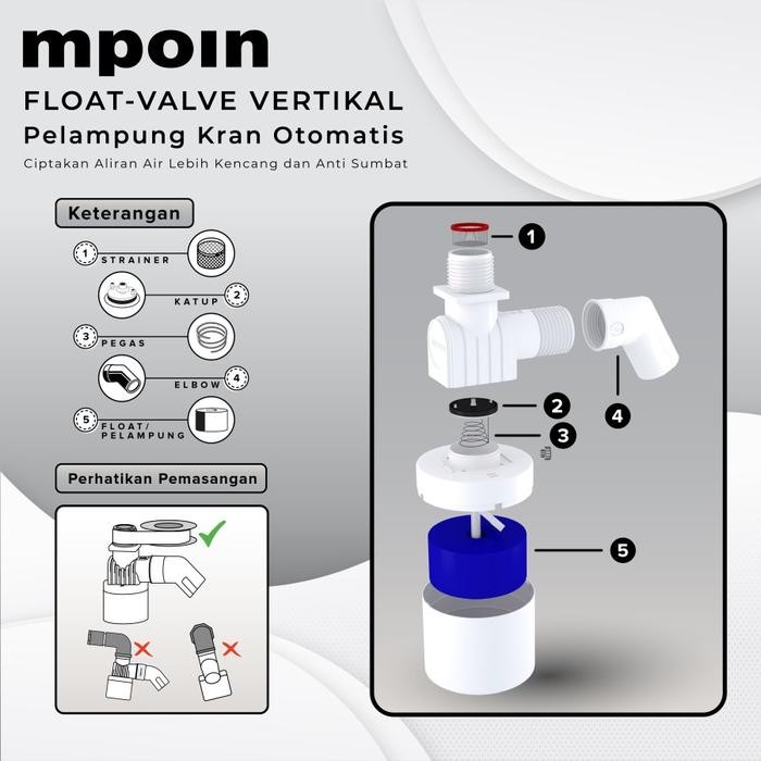 Mpoin Float Valve Vertikal / Pelampung Kran Otomatis Premium