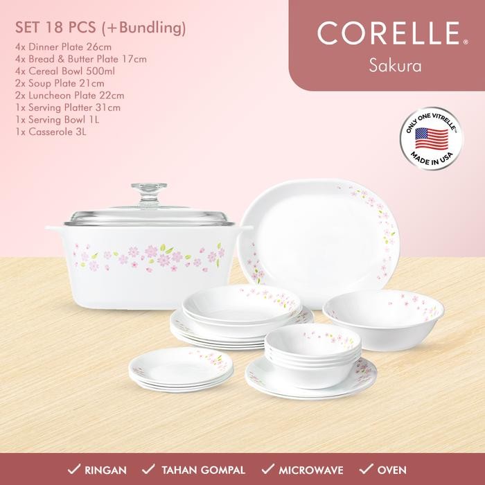 BnYkPilih- Corelle Sakura Dinner Set 18Pcs / Set Piring Makan