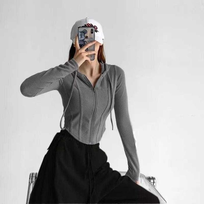 XQP JAKET CROOPE HAERIN KNIT PREMIUM JACKET WANITA ZIPER HOODIE CROP TOP BLAZER ATASAN DH4