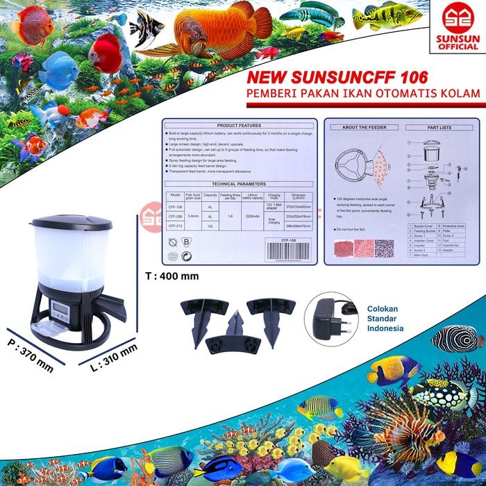 ( AUTOMATIC FEEDER ) NEW SUNSUN CFF 106 / CFF 206 / CFF 212 + ADAPTOR FOOD TIMER PEMBERI MAKAN IKAN