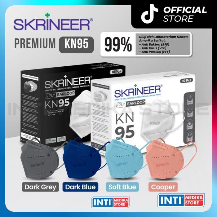 SKRINEER - Masker Earloop KN95 5 Ply BOX 3D Surgical Mask BFE 99%