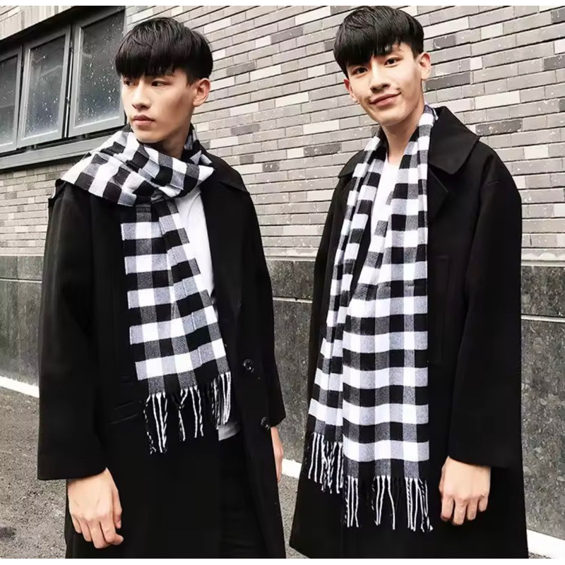 Syal Kotak Pria Wanita Hitam Putih 7 Variasi