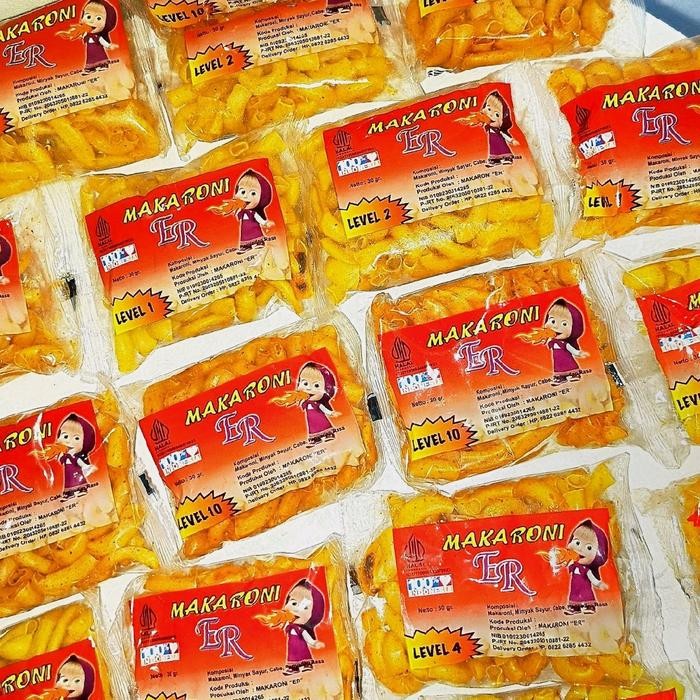 

Makaroni ER Level Masha isi 24 pcs Makaroni Pedas dengan 10 Varian Level Kepedasan - Snack, tidak
