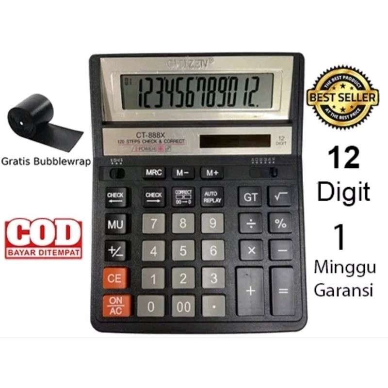 

Kalkulator CT 888X 12 Dit [2power/Baterai/Sonar] Ukuran JUMBO