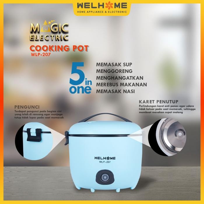 BARU.. WELHOME MAGIC ELECTRIC COOKING POT WLP 207 PANCI LISTRIK 1.8 LITER 5 IN 1