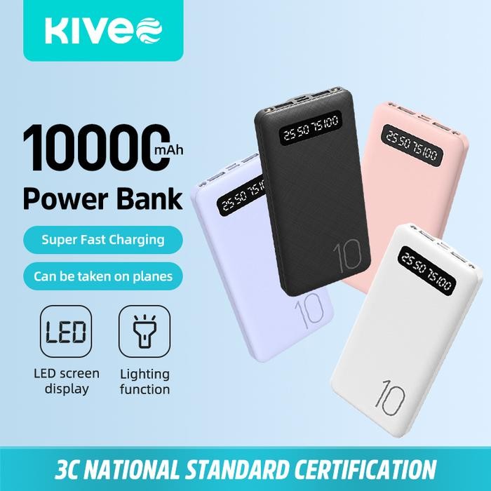 New.. Kivee 10000Mah Power Bank Cepat Dengan Indikator Led