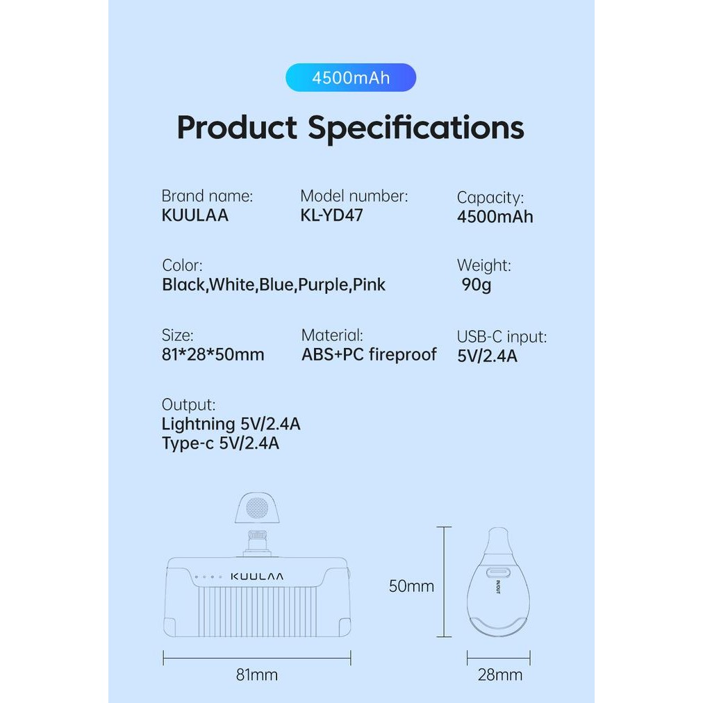 Promo.. Kuulaa Kl-Yd47 4500Mah Pocket Power Bank For Iphone