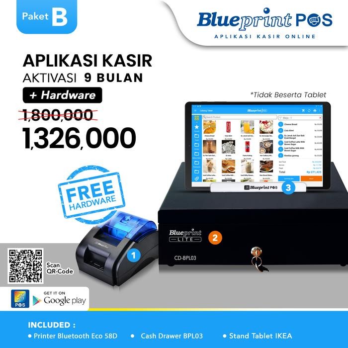 

SendToday- Paket Usaha / Aplikasi Kasir Blueprint Pos 9 Bulan Free Hardware
