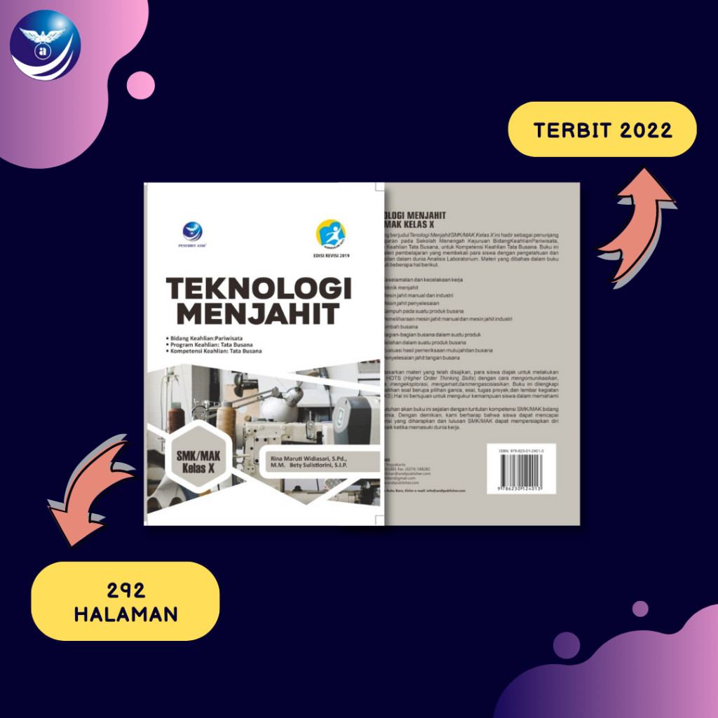 Penerbit Andi - Buku Teknologi Menjahit SMK/MAK Kelas X. Bidang Keahlian Pariwisata. Program Keahlia