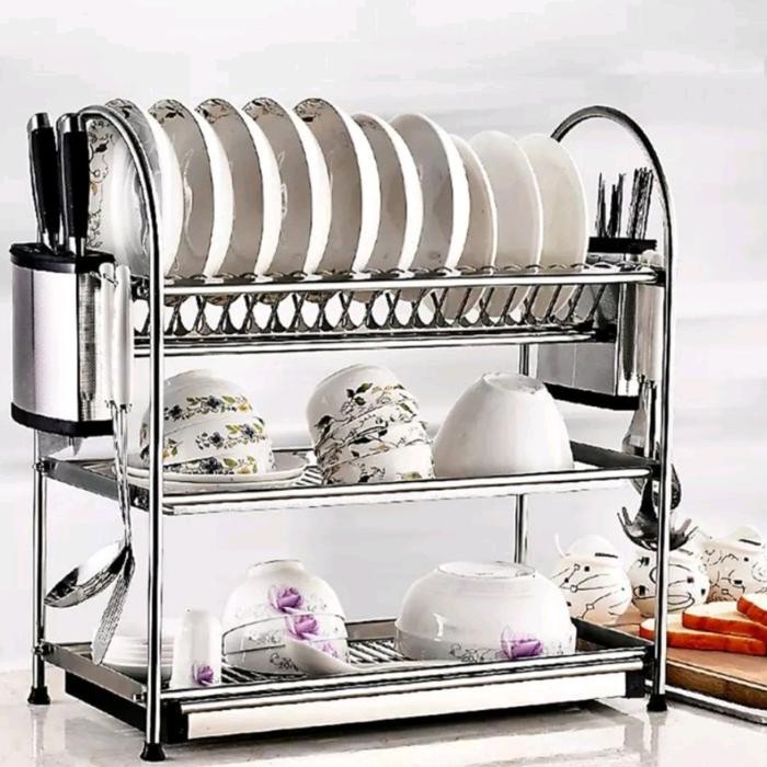 rak piring 3 tingkat stainless sus 304 dish rak 3 susun glass