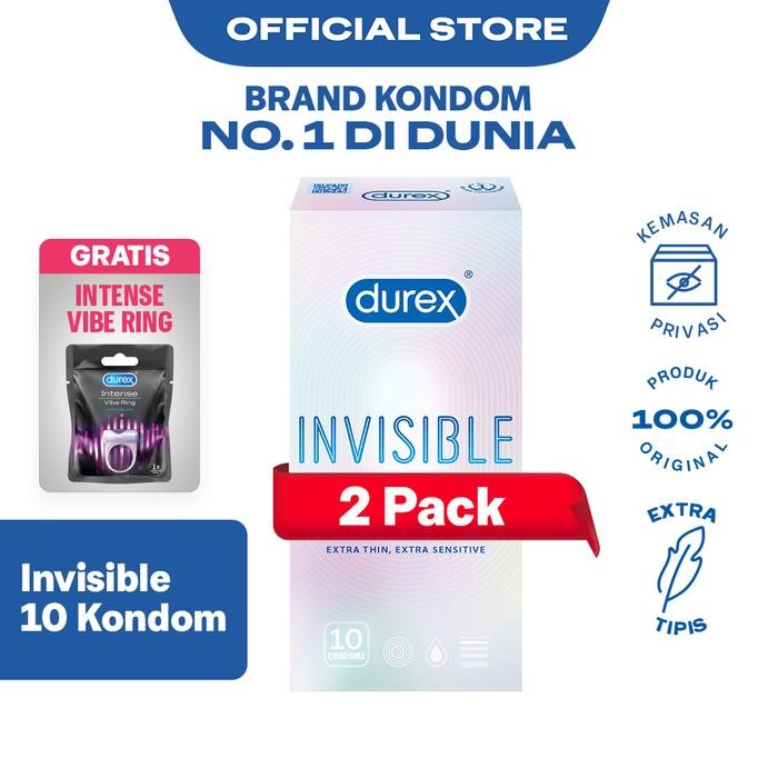 PvTerjamin- Durex Invisible 10s x 2pcs - Kondom Extra Tipis + GIFT - Durex Intense Vibration Ring -