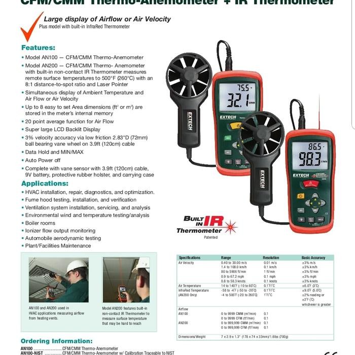 Stok Terbatas Cfm/Cmm Mini Thermo-Anemometer An100 Extech
