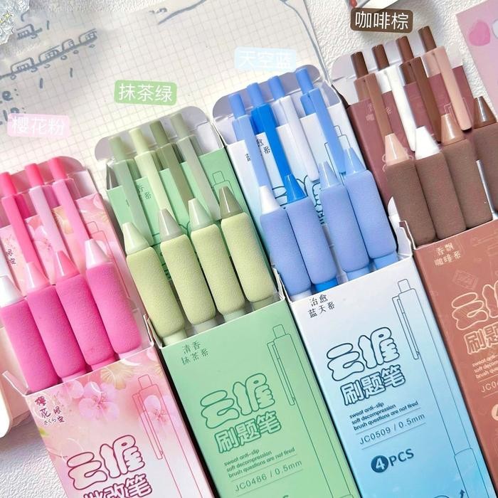 

ID PULPEN MEKANIK 1 SET ISI 4 PCS SOFT RUBBER WARNA PASTEL AESTHETIC
