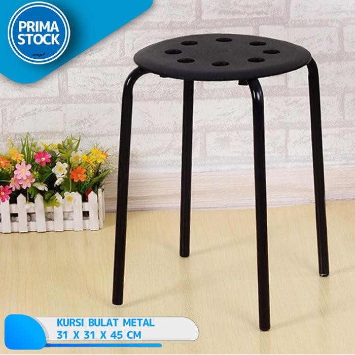 KURSI BAKSO BULAT BESI METAL BASO PLASTIK WARNA CAFE SUSUN STOOL