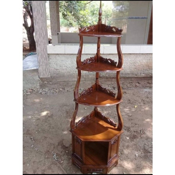 Rak Sudut Pojok Pajangan Minimalis Ukiran Kayu Jati Jepara *