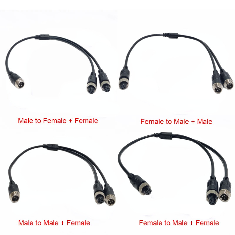 4 Types M12 4Pin Aviation Head to Aviation Head Male / Female Extension Y Splitter Cable Adapter for