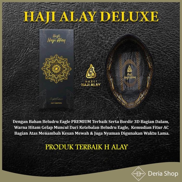 Elhaz- Songkok Hitam Haji Alay Deluxe Ac Tinggi 7 8 9 10 Premium Peci Sholat Bludru Ukuran