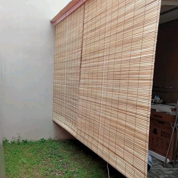 Dekorqt- Krey/Tirai Kerai Kerei Bambu Sawit Outdoor Tutup Kaca Jendela Jepang + Tali Penggulung