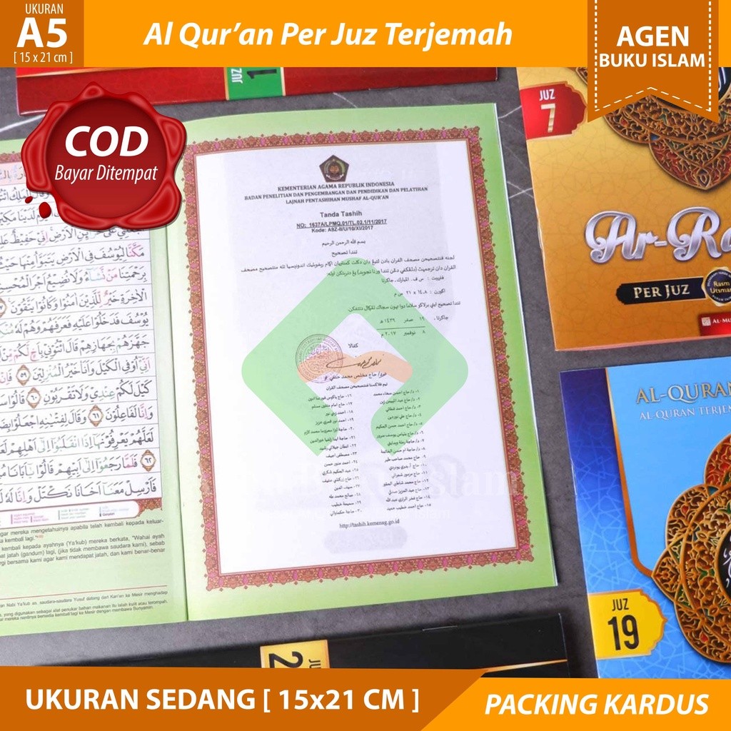 Al Quran Ar Rahman Per Juz A5 Terjemah Tajwid Warna Khat Rasm Usmani Standar Kemenag RI