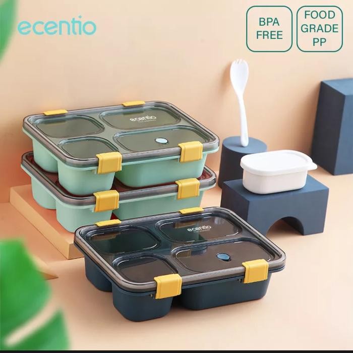 Ecentio Tempat Makan Anti Tumpah Lunch Box 3 / 4 Grid BPA Free