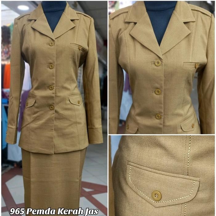 ASLI Stelan Blezer Khaki Pns Wanita Kantong Tiga Kerah Jas Set Rok Span dan Celana Blazer Kantor