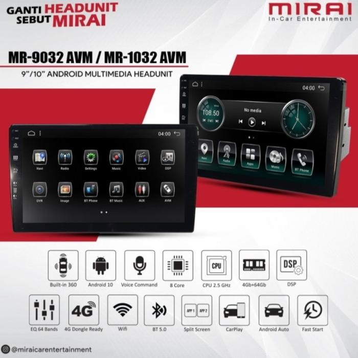 Headunit Android 9 Inch Mirai MR-9032 AVM Ram 4/64+ Kamera 360 Mirai