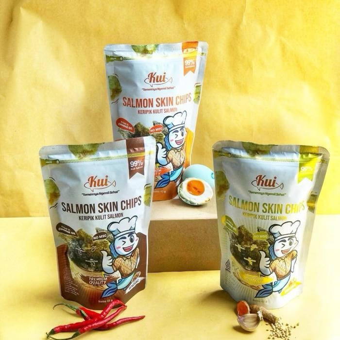

Kui Keripik Kulit Ikan Salmon Salmon Skin Chips Snack Cemilan Sehat Pedas