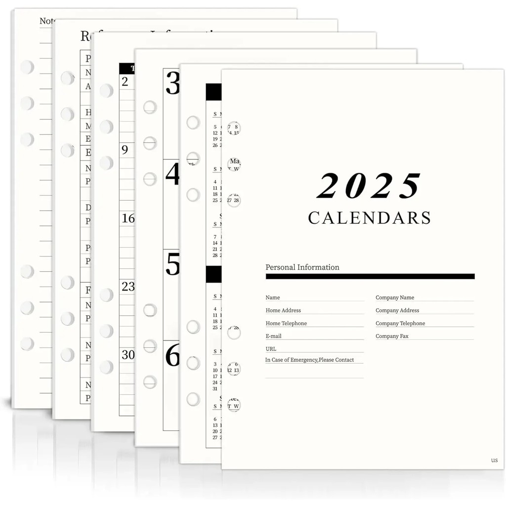 

2025 A5 Weekly & Monthly Planner Binder Refill Insert - 5.8"X8.3", 100Gsm Paper, 6 Hole Punched For