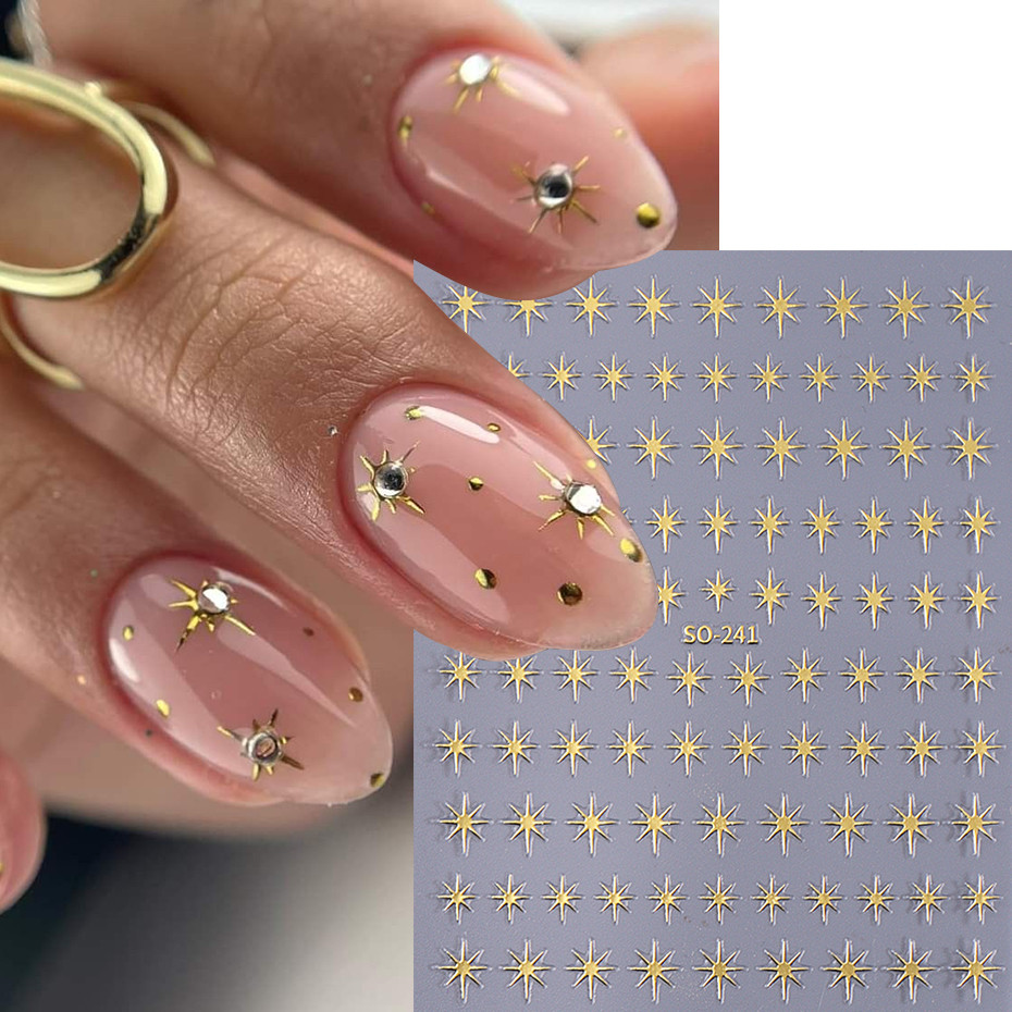 

Y2K Silver Gold Star Nail Sticker Bronzing Laser Starlight Slider Glossychic Star Adhesive Nail