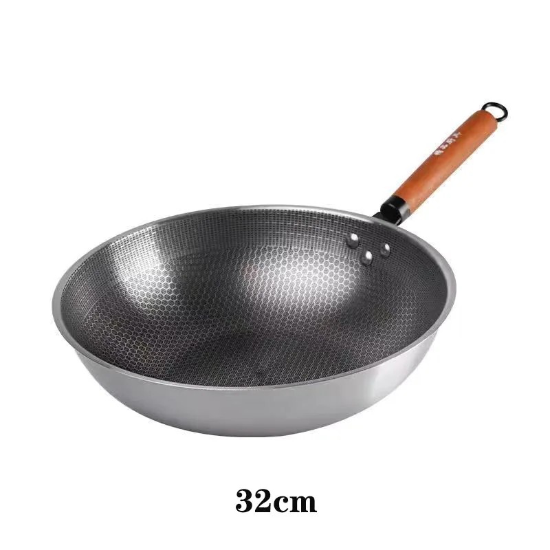 Non-stick Thick Honeycomb Handmade Uncoated Stainless Steel Wok Non-stick 304 Stainless Steel Gas/in