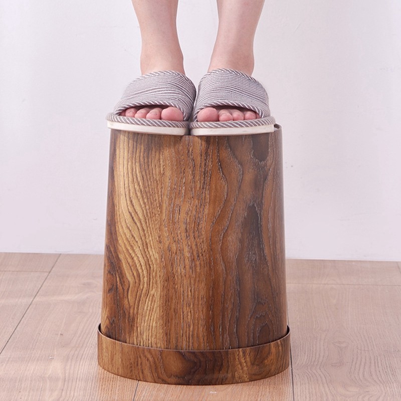 Retro Creative Wood Grain Trash Can Household Living Room Kitchen Trash Can