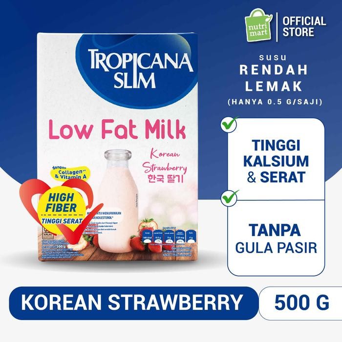 

Tropicana Slim Low Fat Milk Korean Strawberry 500gr Susu Kolagen