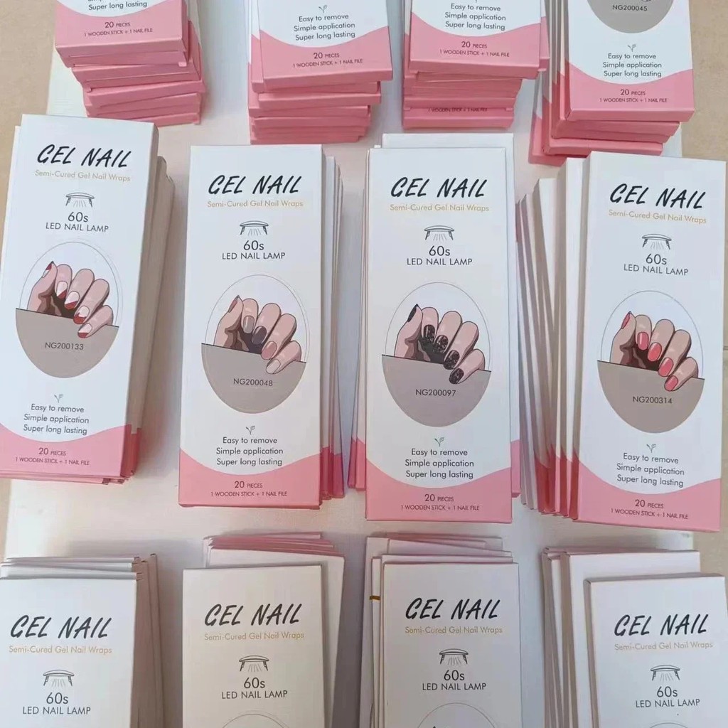 

16/20/22Tips Semi-Cured Nail Wraps Simple Color Adhesive Waterproof Long Lasting Gel Nail Stickers