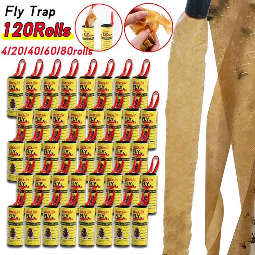 

120-4Rolls Fly Sticky Paper Strong Glue Strip For Flies Paper Strips Double Sided Flying Insect Bug