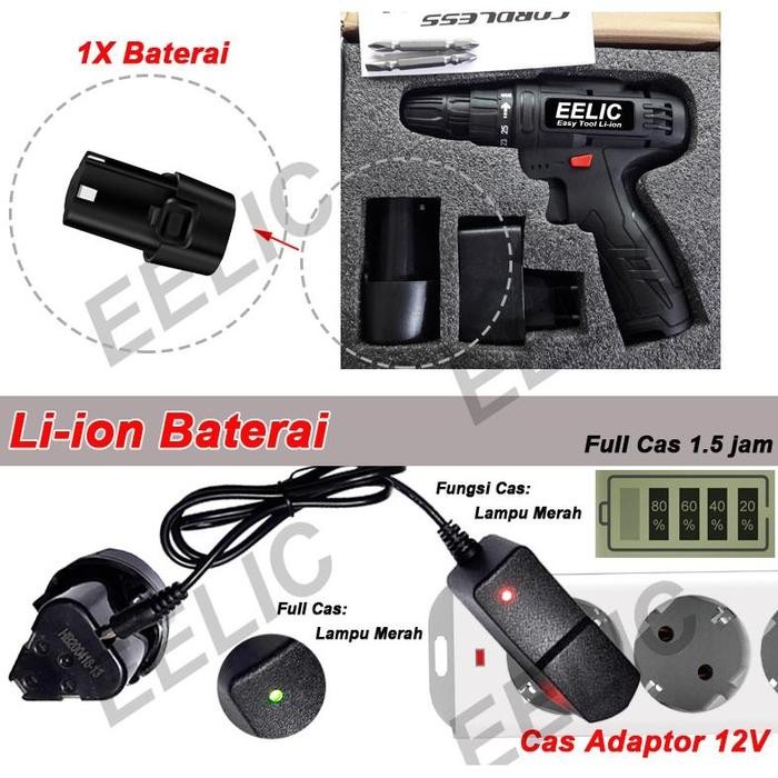 Ready EELIC MEB-DC120 Alat Listrik Mesin Bor / Obeng Lithium Cordless drill