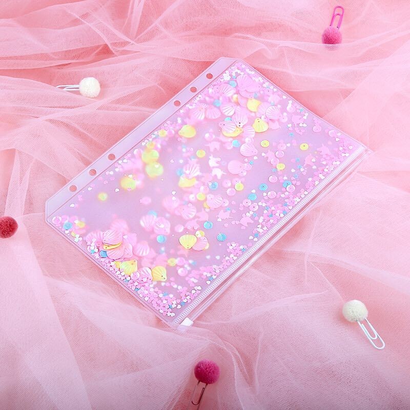 

Kawaii Loose Leaf Inner Pocket Cute Glitter Sequins A5 A6 Zipper Bag 6 Holes Binder Journal Planner