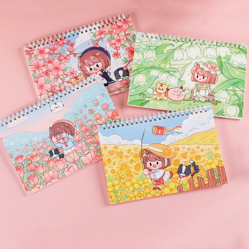 

Cute Cartoon Girls Sticker Books A4 Size Blank Double-Sided Thicken Realease Paper Book Tape Sticker