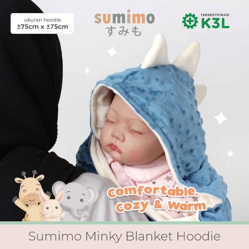 Sumimo Minky Blanket Hoodie Dino River Blue/ Selimut Topi Dino Bahan Minky