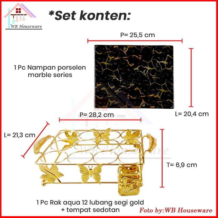 terbaru  fiorenza rak aqua segi 12 lubang stainless gold / wadah gelas 12cup + tempat sedotan +