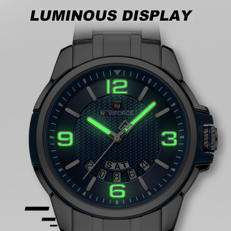 Naviforce Men Sports Watch Stainless Steel Strap Military Male Quartz Clock Automatic Date
