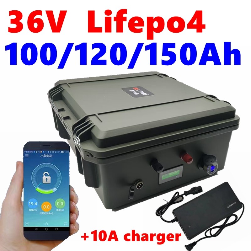 IMPORT 36V 150AH LIFEPO4 36V 120AH LIFEPO4 LITHIUM BATTERY BLUETOOTH APP BMS FOR 4000W GO CART BIKE
